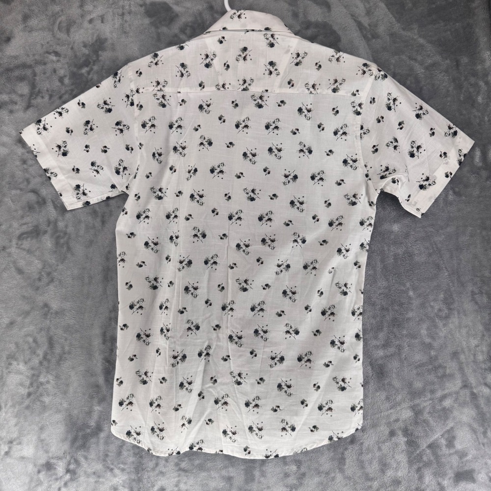 Flick Mens Short Sleeve Button Down Shirt White Floral Print Size Small - Picture 7 of 7